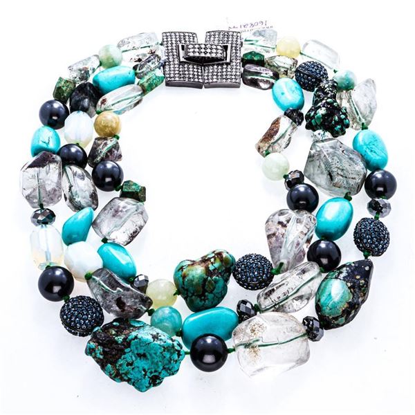 Designer  MM  Graduating Triple Strand Gemstone & Swarovski Elements Choker Style Necklace. Hand Mad
