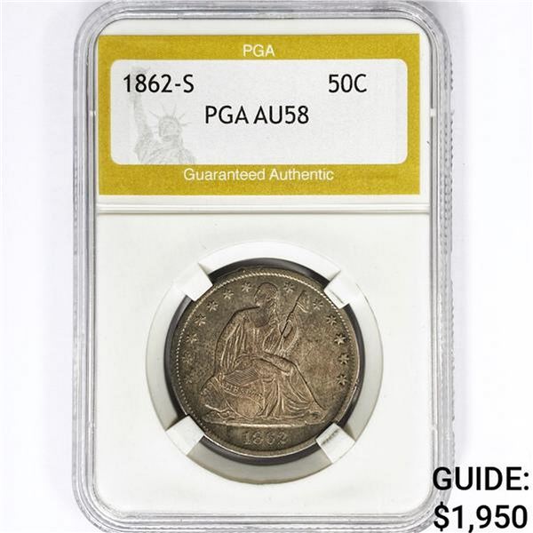 1862-S Seated Liberty Half Dollar PGA AU58