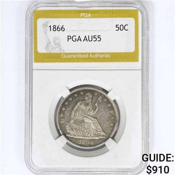 1866 Seated Liberty Half Dollar PGA AU55