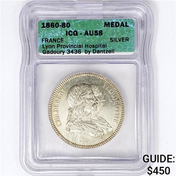 1860-80 France Silver Medal ICG AU58