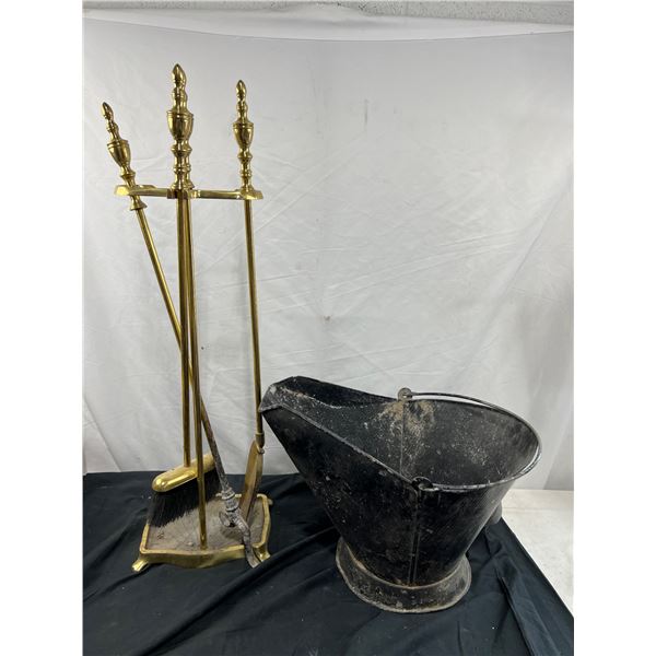 Fireplace Tool Lot with ash bucket