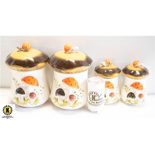 VINTAGE MERRY MUSHROOM CANISTER SET OF 4