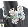 Image 1 : #133-SKY BLUE TOPAZ & EMERALD & CZ RING SIZE 7.75