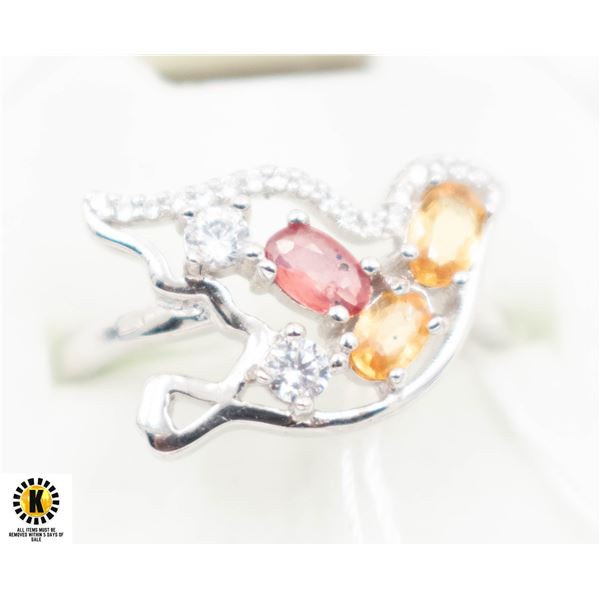 #153-HEATED YELLOW & PINK & CZ SAPPHIRE RING SIZE