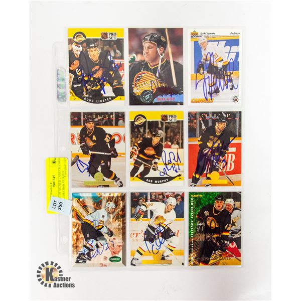SHEET OF SIGNED CANUCK CARDS INCLUDES ROB MURPHY