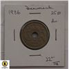 Image 1 : 1936 WWII ERA DENMARK 25 ORE COIN