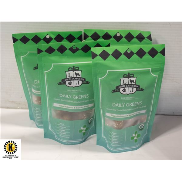 4 PACKS OF ORGANIC DOG TREATS DAILY GREENS