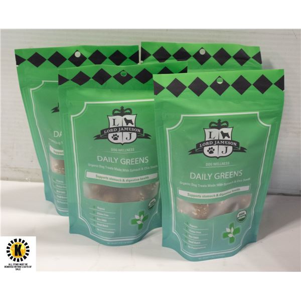 4 PACKS OF ORGANIC DOG TREATS DAILY GREENS