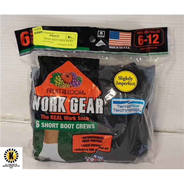 BLACK SHORT BOOT CREW SOCKS 6-12 SIZE 6-PACK