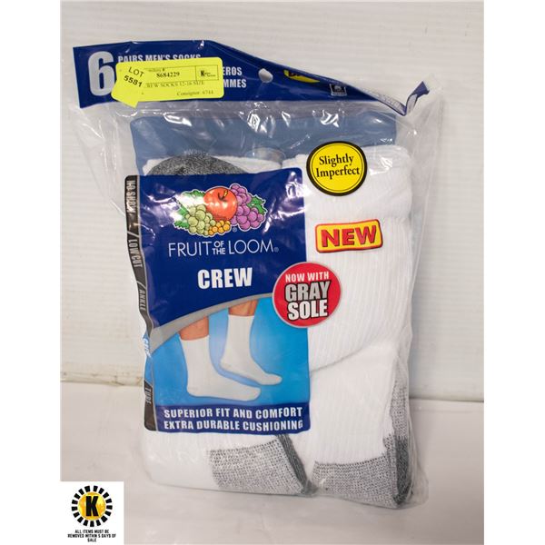 WHITE CREW SOCKS 12-16 SIZE 6-PACK