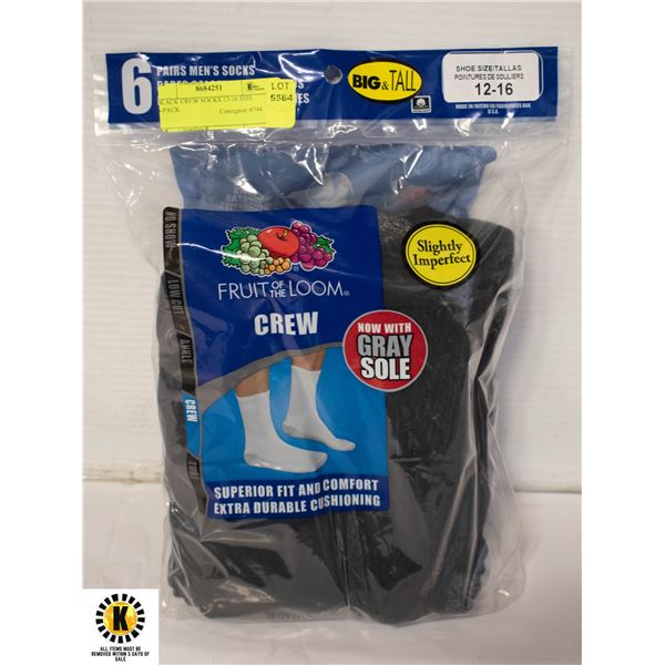BLACK CREW SOCKS 12-16 SIZE 6-PACK