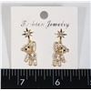 NEW GOLD TONE RHINESTONE TEDDY BEAR DROP EARRINGS