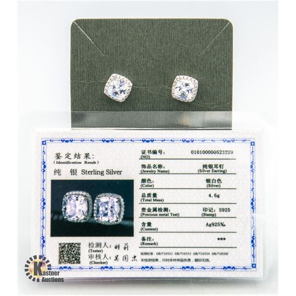 STAMPED 925 CERTIFIED ZIRCON EARRINGS (2 CT EACH)