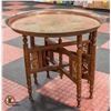 Image 1 : ANTIQUE CARVED BRASS TRAY TOP & WOOD TABLE