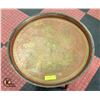 Image 2 : ANTIQUE CARVED BRASS TRAY TOP & WOOD TABLE