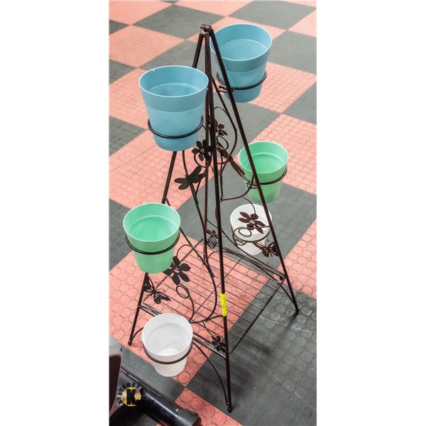 FOLD UP METAL PLANT STAND,6 NEW POTS,