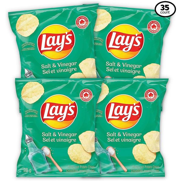 NEW CASE OF 35 BAGS OF LAYS SALT & VINEGAR CHIPS