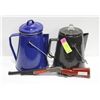 Image 1 : 2 METAL COFFEE POTS AND A RIFLE LIGHTER