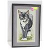 Image 1 : FRAMED CROSS STITCH CAT 18.5" X 12.5"