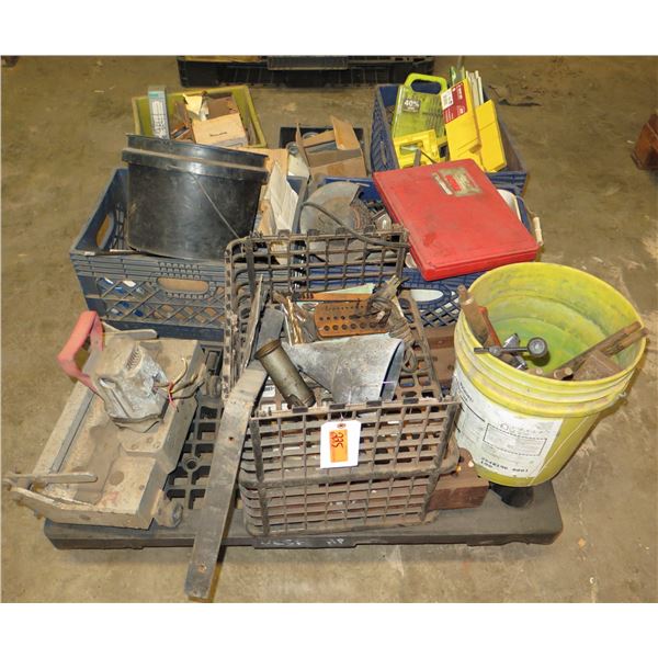 (S13) Contents of Pallet:  Multiple Metal Rods, Mitre Box, Hardware, etc