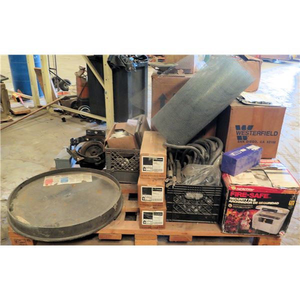 (S12) Contents of Pallet:  Porter-Cable Abrasive Rolls, Sentry Fire-Safe, 20S Water Heater,