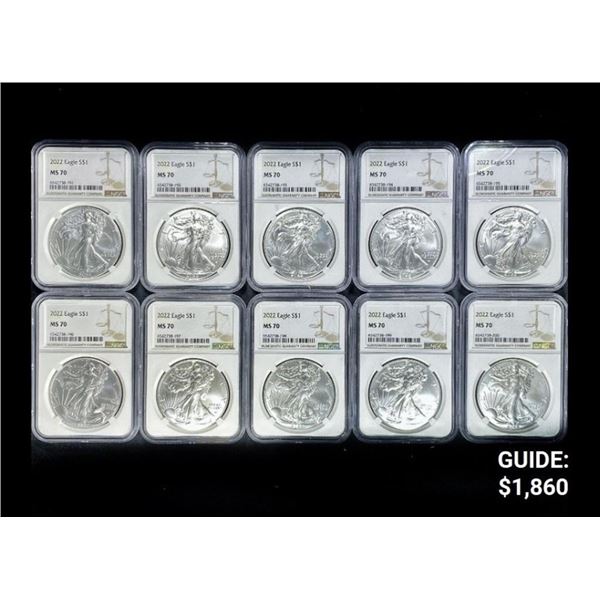 (10) 2022 American Silver Eagles NGC - MS70