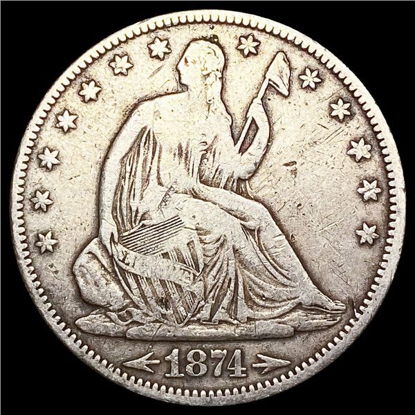 1874 Arws Seated Liberty Half Dollar LIGHTLY CIRCU