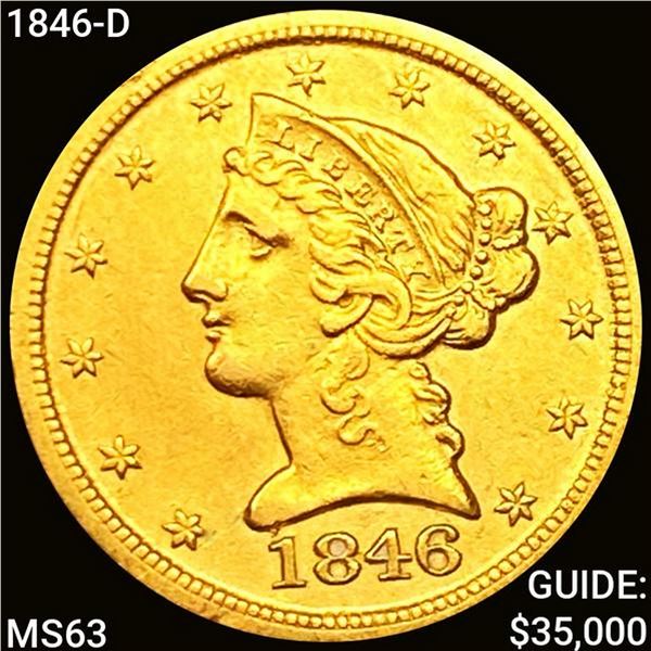 1846-D $5 Gold Half Eagle CHOICE BU