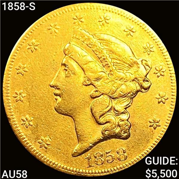 1858-S $20 Gold Double Eagle CHOICE AU