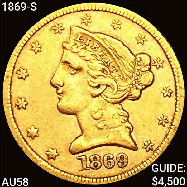 1869-S $5 Gold Half Eagle CHOICE AU