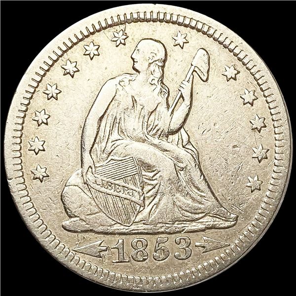 1853 Arws & Rays Seated Liberty Quarter NEARLY UNC