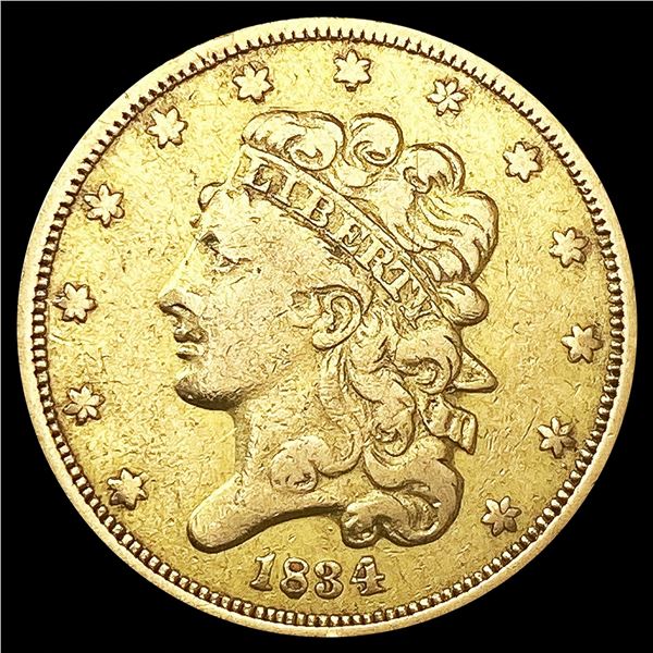 1834 $5 Gold Half Eagle LIGHTLY CIRCULATED
