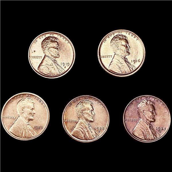 (5) Wheat Cents (1916, 1919-S, 1923-S, 1925-S, 19