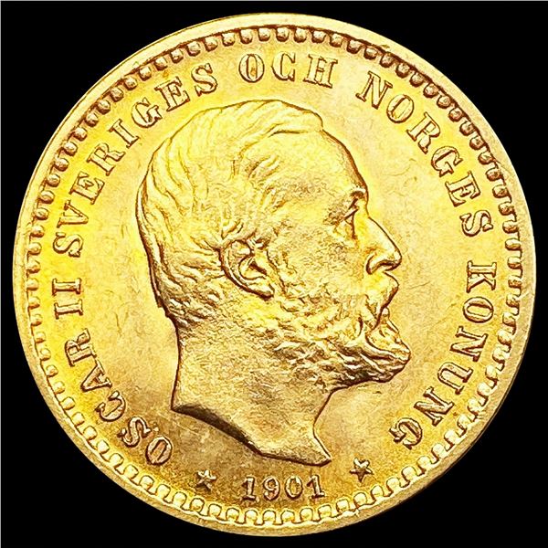1901 Sweden .0648oz Gold 5 Kronor GEM BU