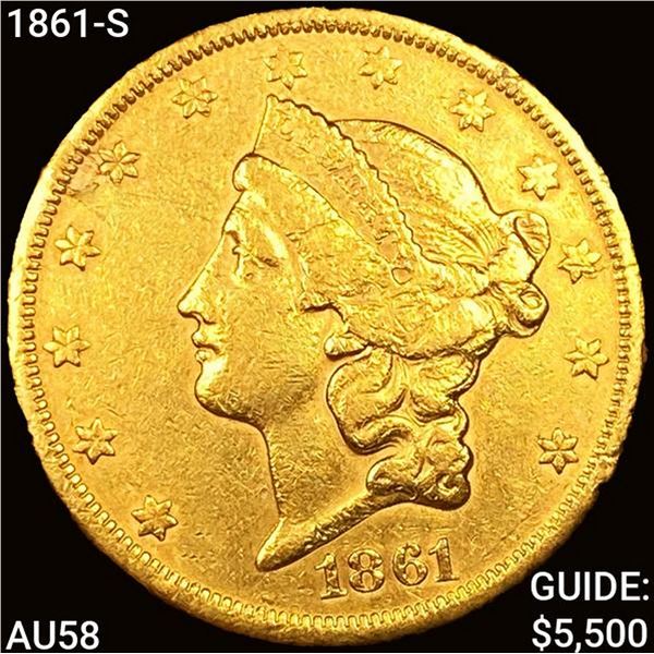 1861-S $20 Gold Double Eagle CHOICE AU