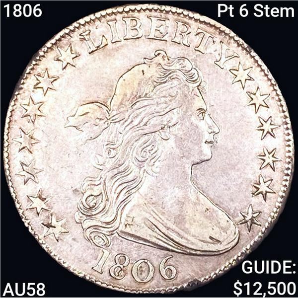 1806 Pt 6 Stem Draped Bust Half Dollar CHOICE AU