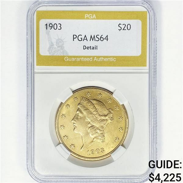 1903 $20 Gold Double Eagle PGA MS64 Detail