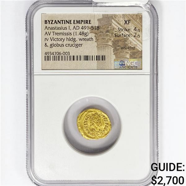 AD 491 Byzantine AV Tremissis 1.48g Gold NGC XF