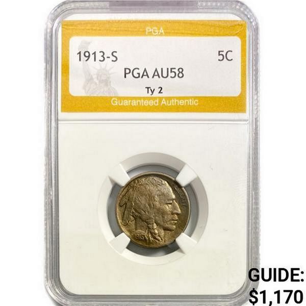 1913-S Buffalo Nickel PGA AU58