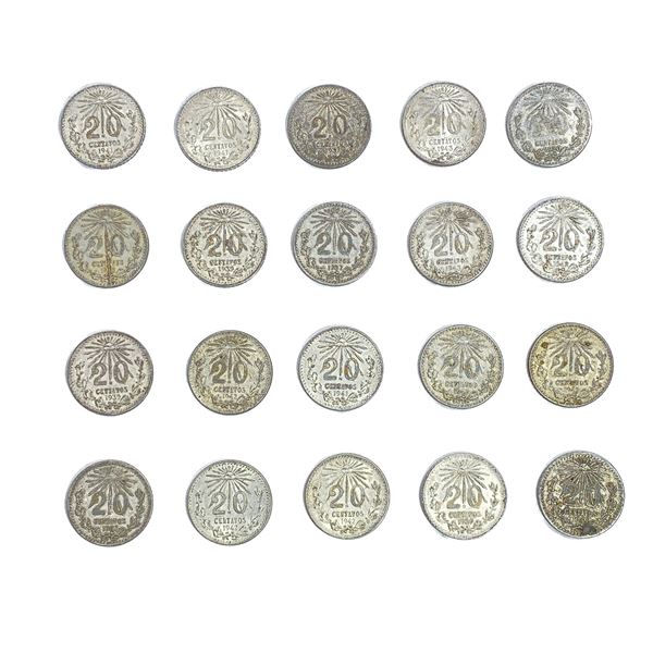 1920-1943 MX Silver 20 Centavos (20 Coins)