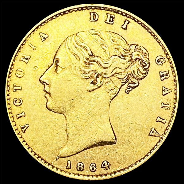 1864 G. Britain .1178oz Gold 1/2 Sovereign CLOSELY