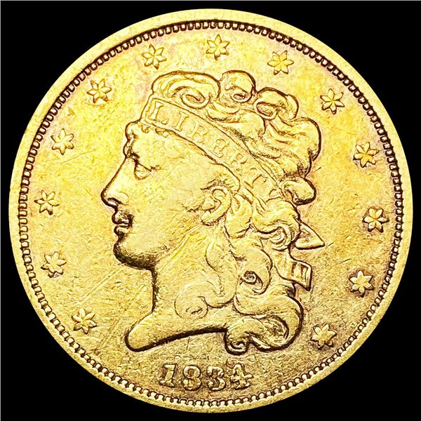 1834 $5 Gold Half Eagle LIGHTLY CIRCULATED