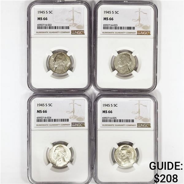 1945-S Set (4) Jefferson Nickel NGC MS66