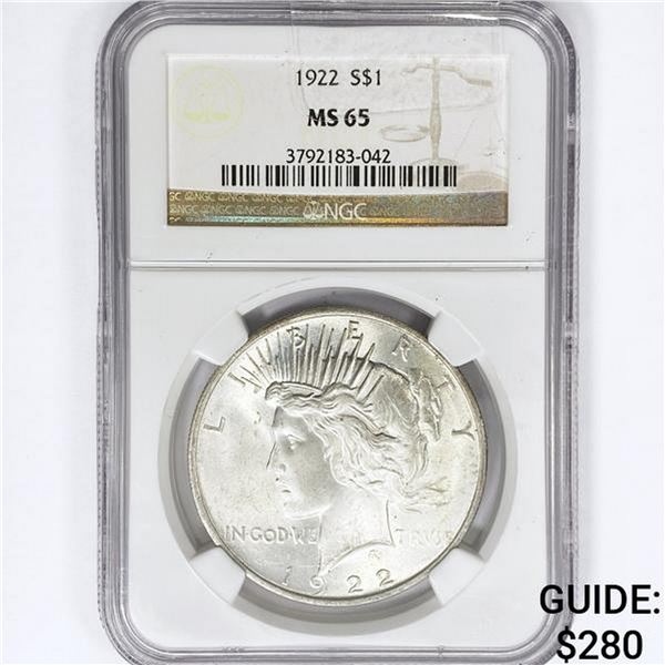 1922 Silver Peace Dollar NGC MS65