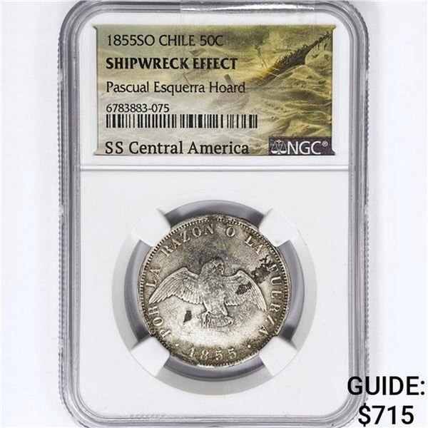 1855SO 50C Chile NGC Shipwreck SS Central America