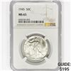 Image 1 : 1945 Walking Liberty Half Dollar NGC MS65