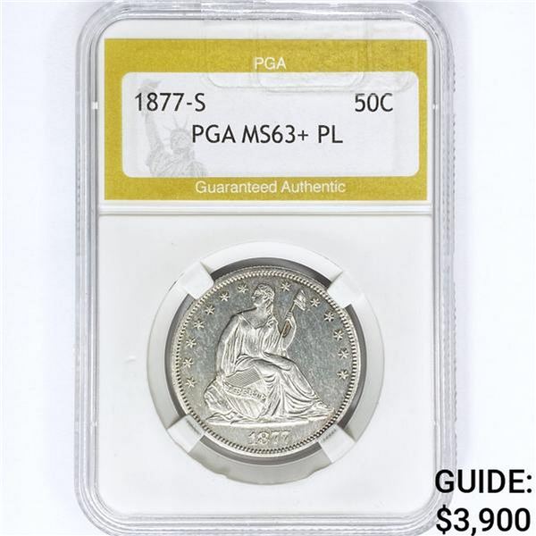 1877-S Seated Liberty Half Dollar PGA MS63+ PL