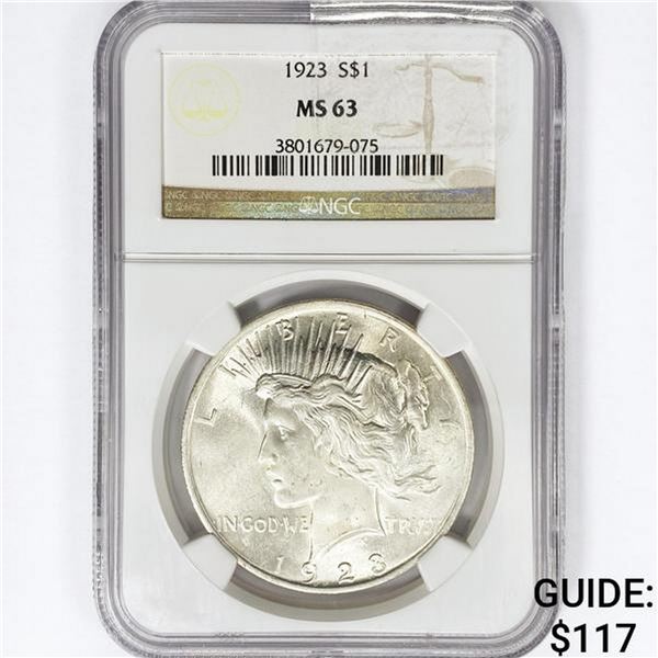 1923 Silver Peace Dollar NGC MS63