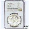 Image 1 : 1923-D Silver Peace Dollar NGC MS62