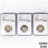 Image 1 : 1954-1958 Set (3) Wash Silv Quarters NGC MS66